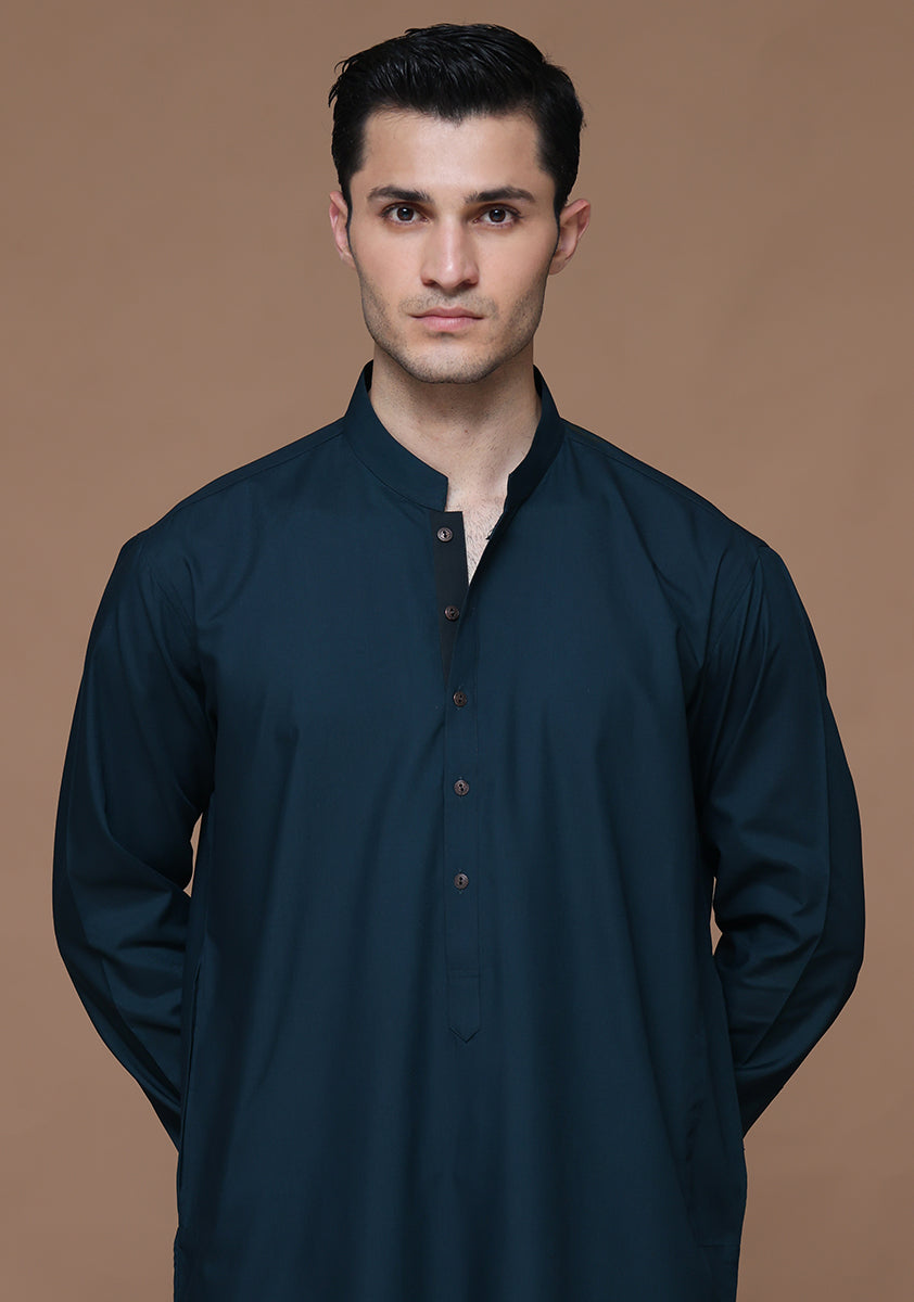 Deep Blue Poly Viscose Shalwar Kameez (2-Piece) - Image 3