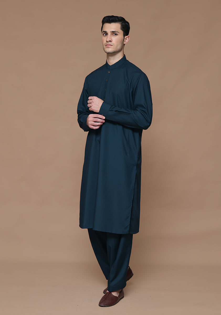 Deep Blue Poly Viscose Shalwar Kameez (2-Piece) - Image 4