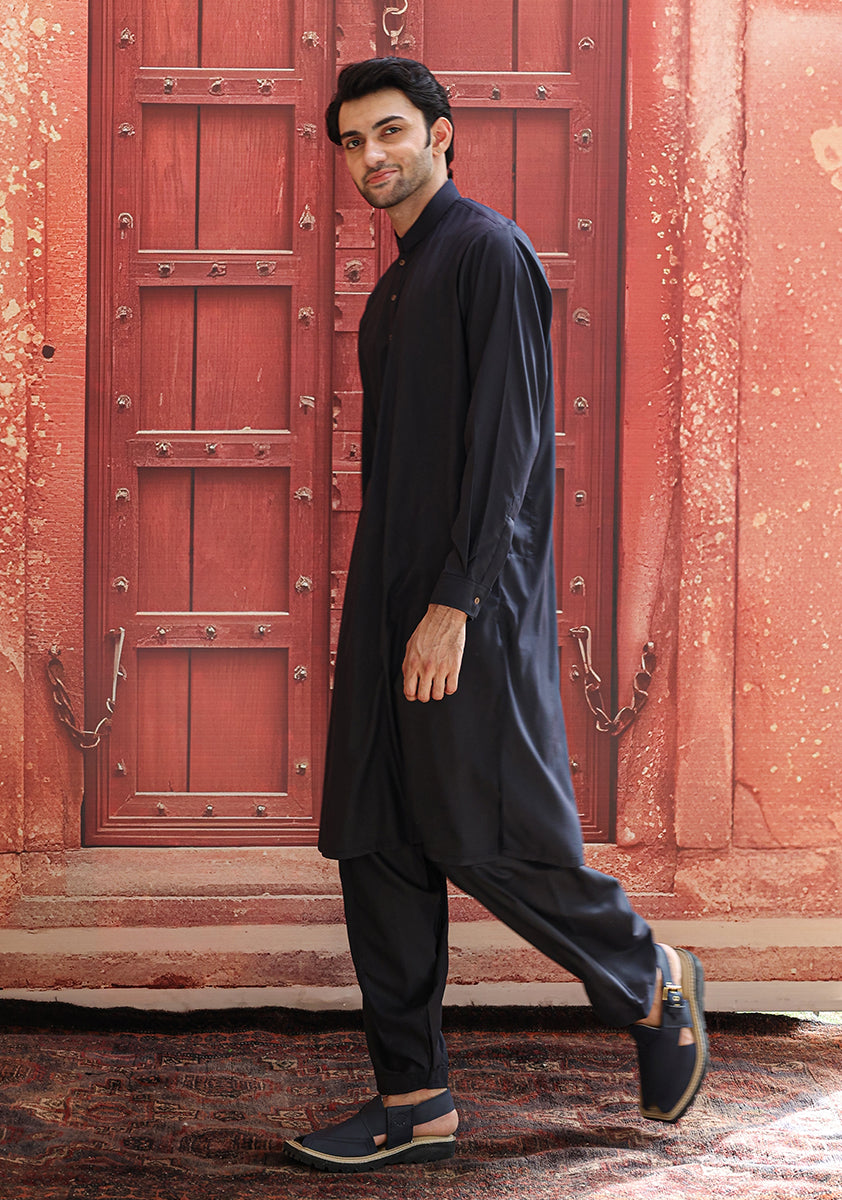 Dark Sapphire Poly Viscose Shalwar Kameez (2-Piece) - Image 2