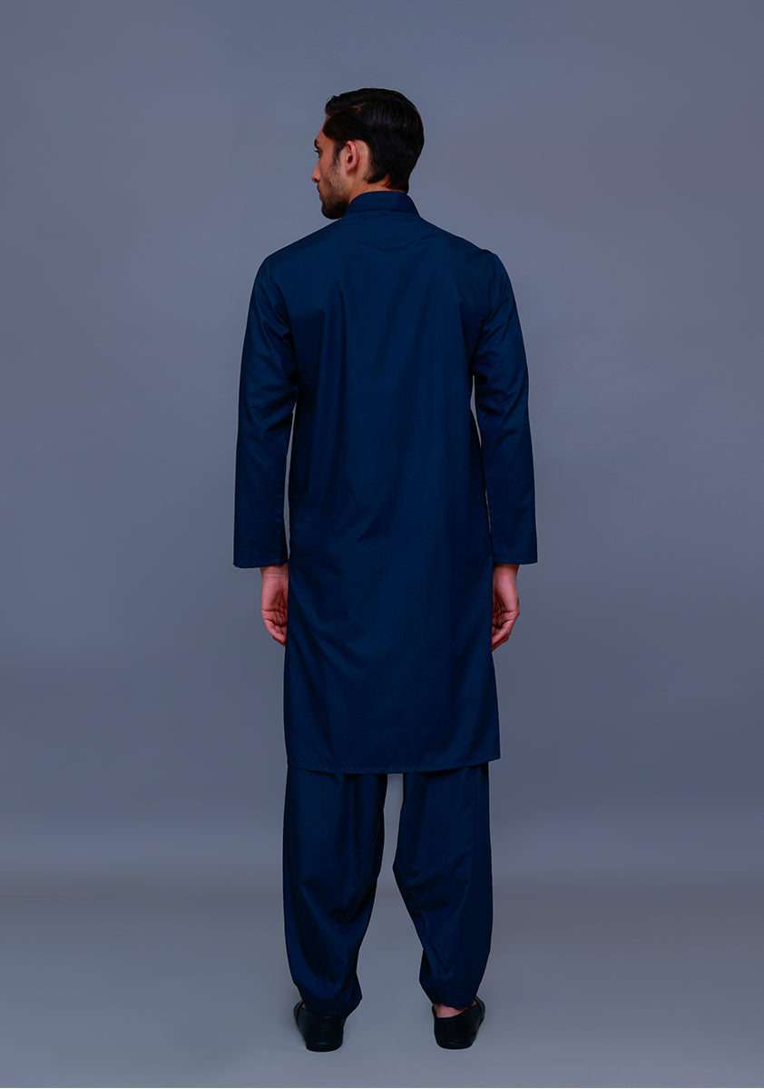 Dark Sapphire Poly Viscose Shalwar Kameez (2-Piece) - Image 3