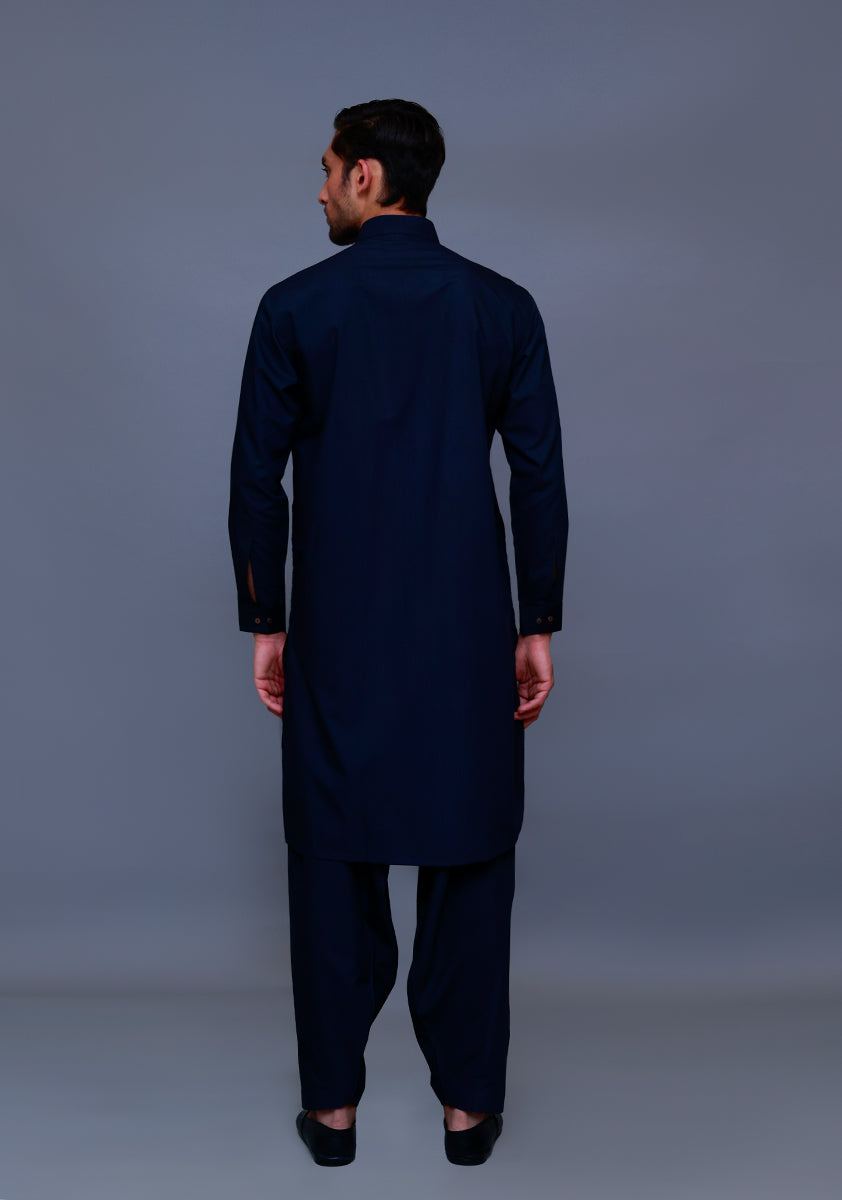 Dark Sapphire Poly Viscose Shalwar Kameez (2-Piece) - Image 2