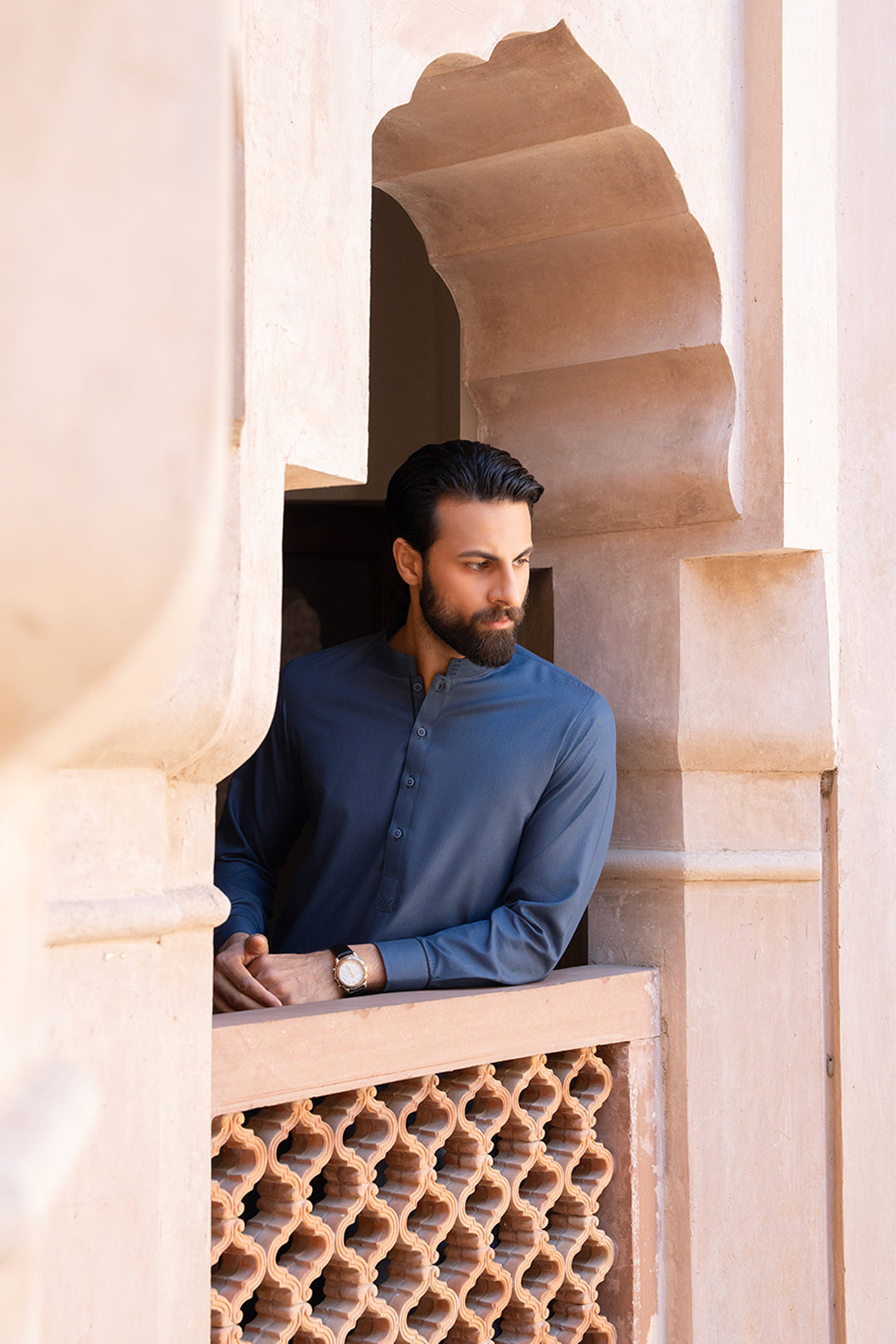 Dark Blue Textured Fabric Shalwar Kameez (2-Piece) - Image 3