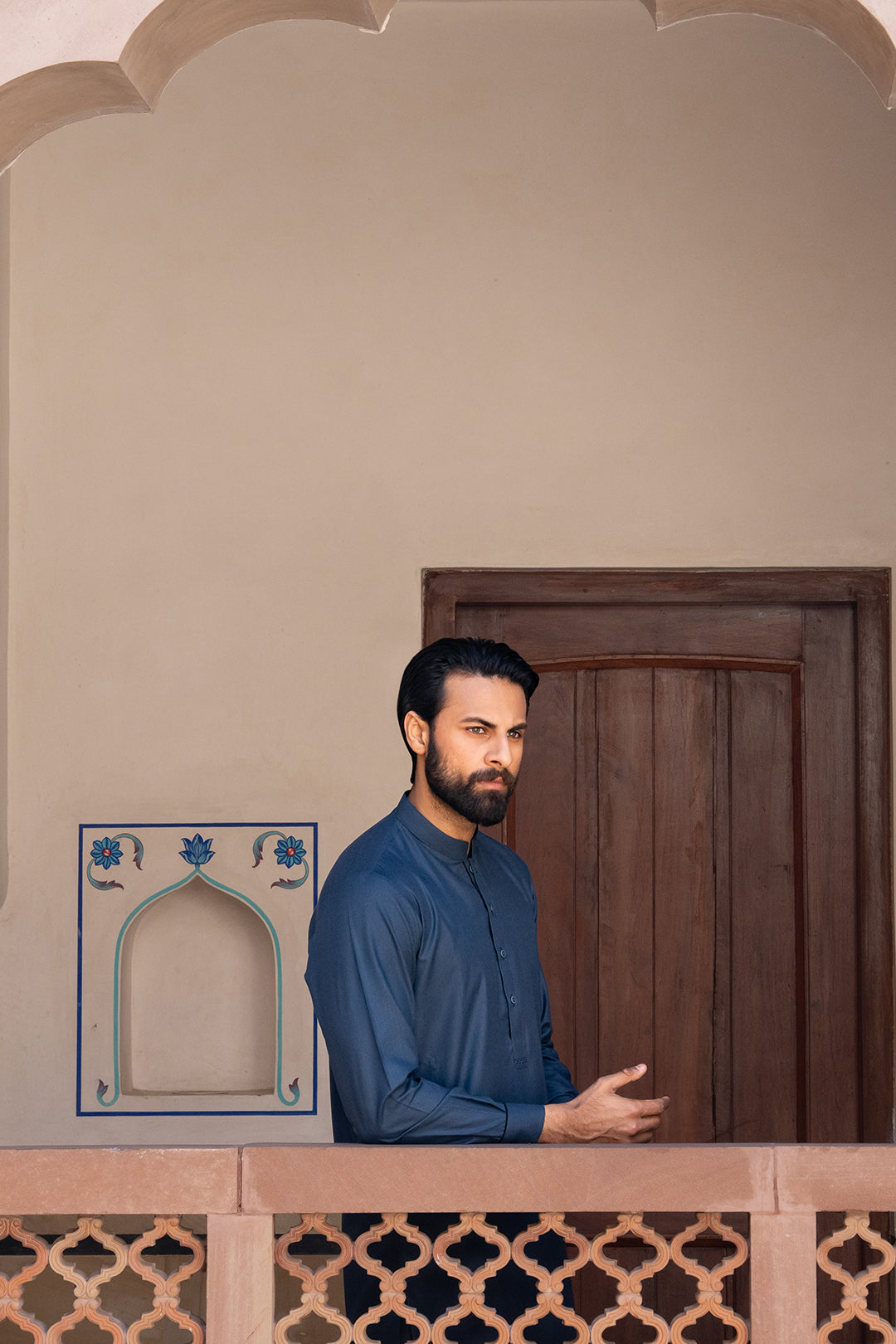 Dark Blue Textured Fabric Shalwar Kameez (2-Piece) - Image 6