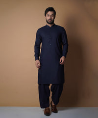 Midnight Blue Viscose Cotton Shalwar Kameez (2-Piece) - Image 2