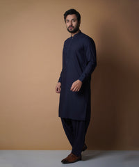 Midnight Blue Viscose Cotton Shalwar Kameez (2-Piece) - Image 3