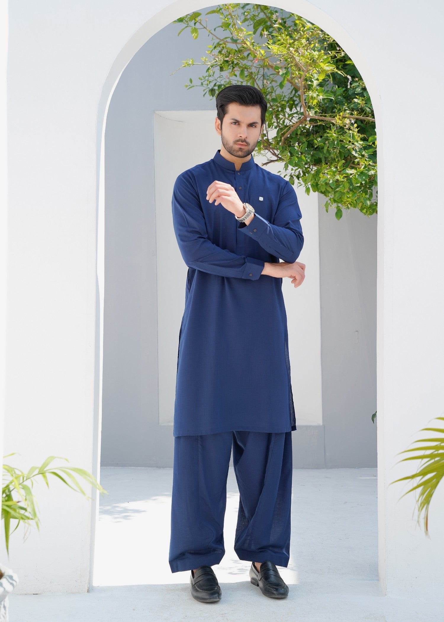 Dark Blue Wash & Wear Shalwar Kameez (2-Piece) - Image 1