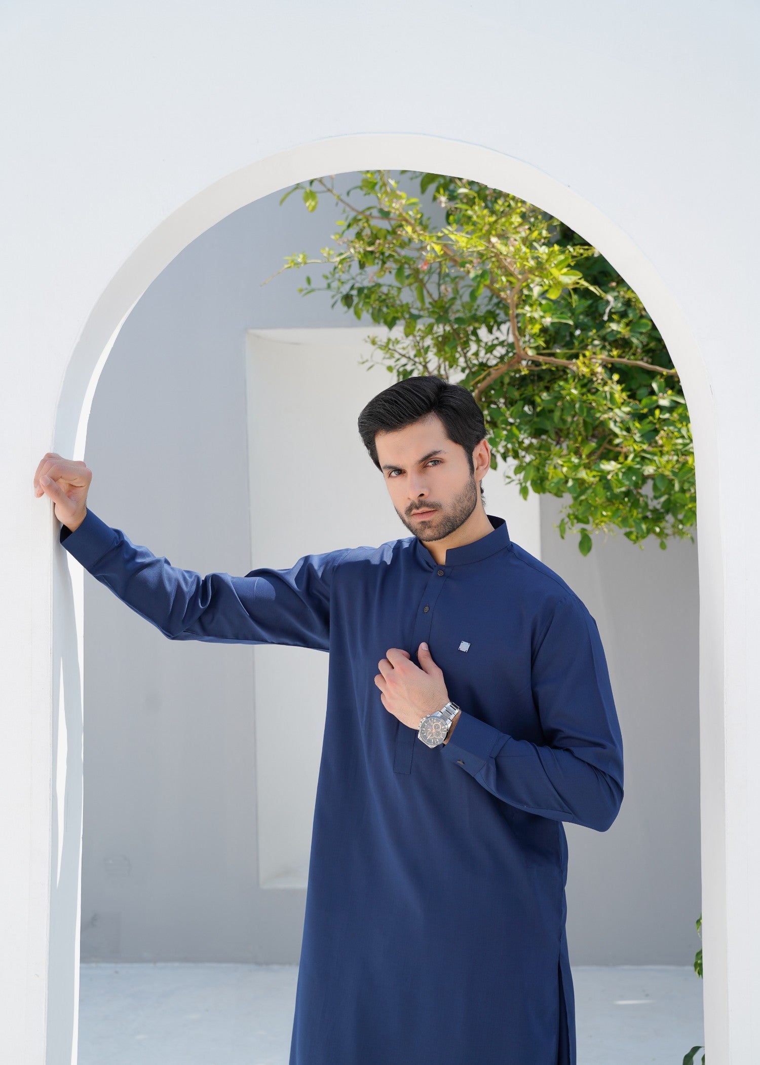 Dark Blue Wash & Wear Shalwar Kameez (2-Piece) - Image 2
