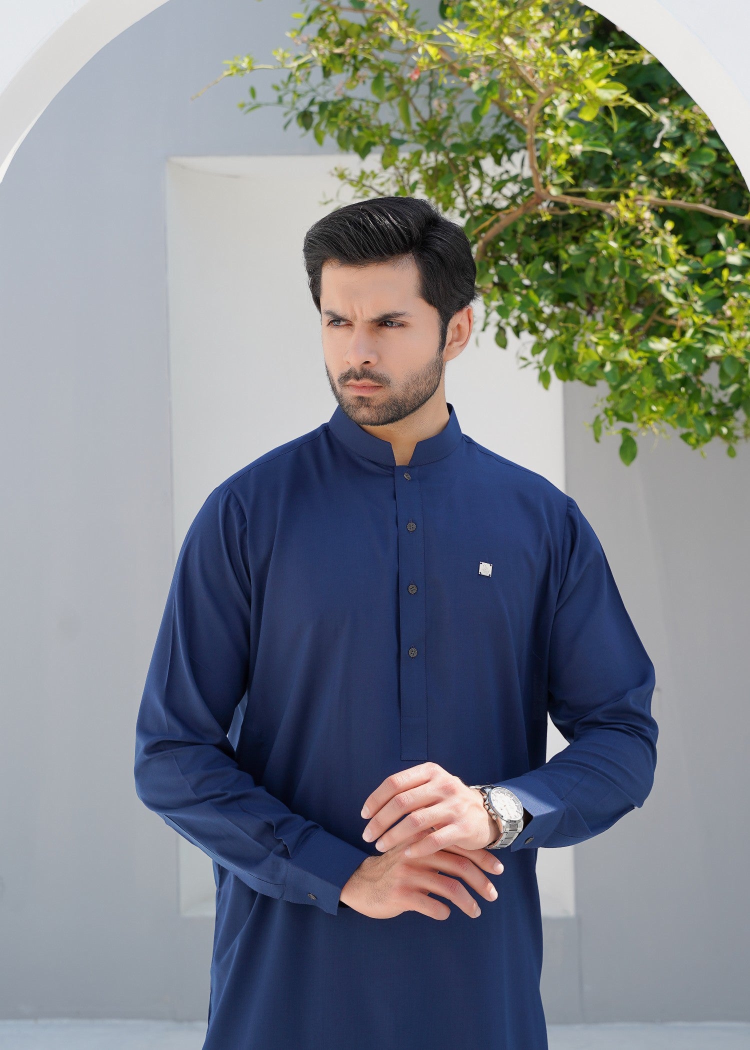 Dark Blue Wash & Wear Shalwar Kameez (2-Piece) - Image 3