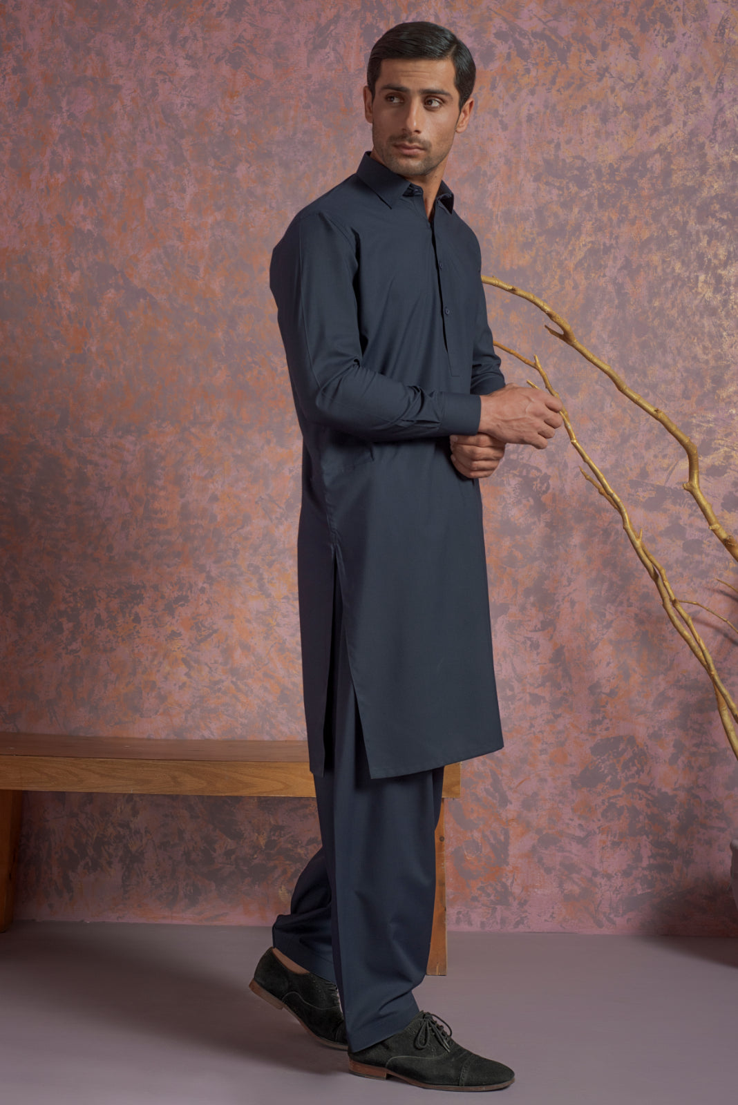 Navy Blue Wash and Wear Kurta Pajama (2-Piece) - Image 1