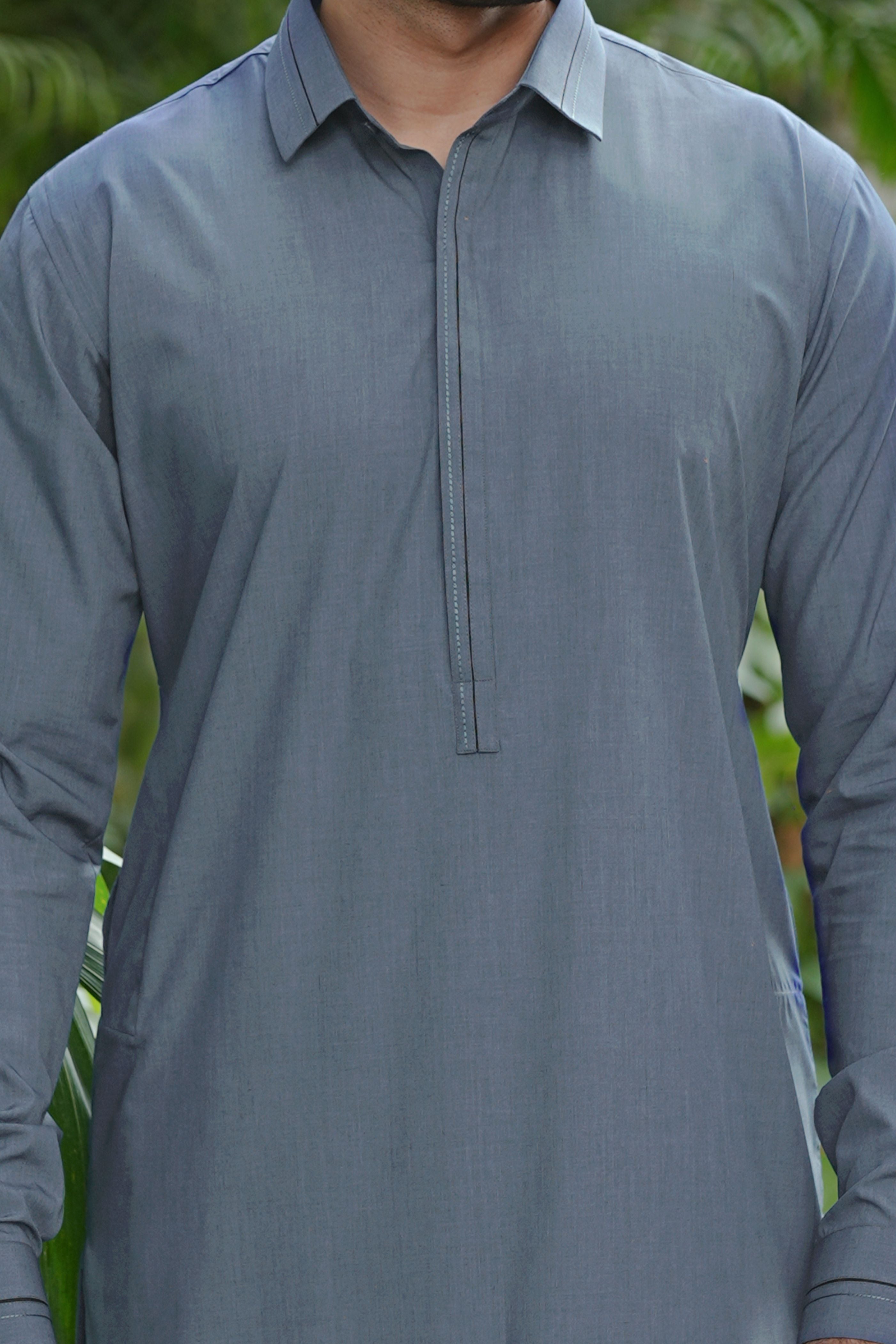 Denim Blue Wash & Wear Shalwar Kameez (2-Piece) - Image 3