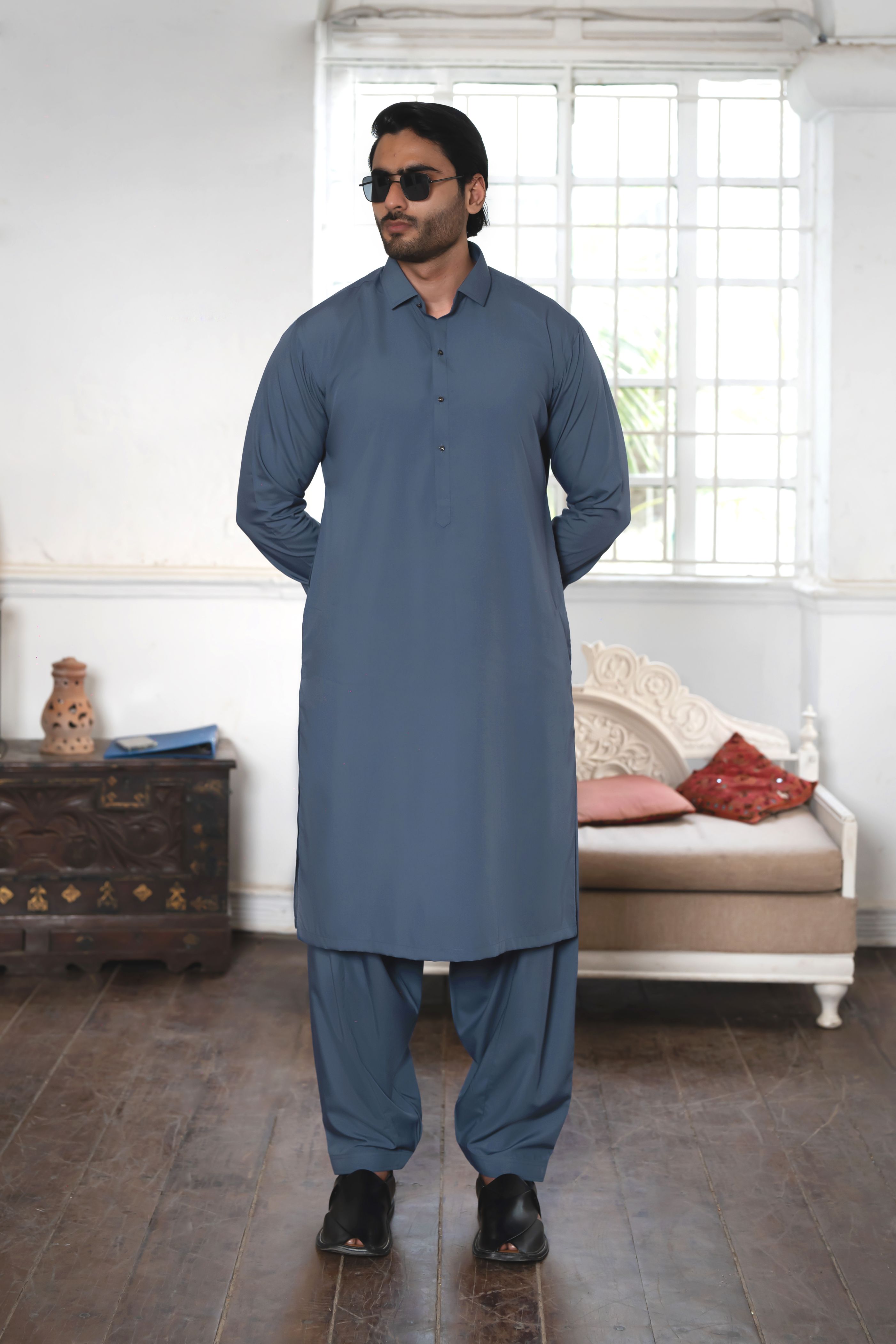 Indigo Wash & Wear Shalwar Kameez (2-Piece) - Image 1