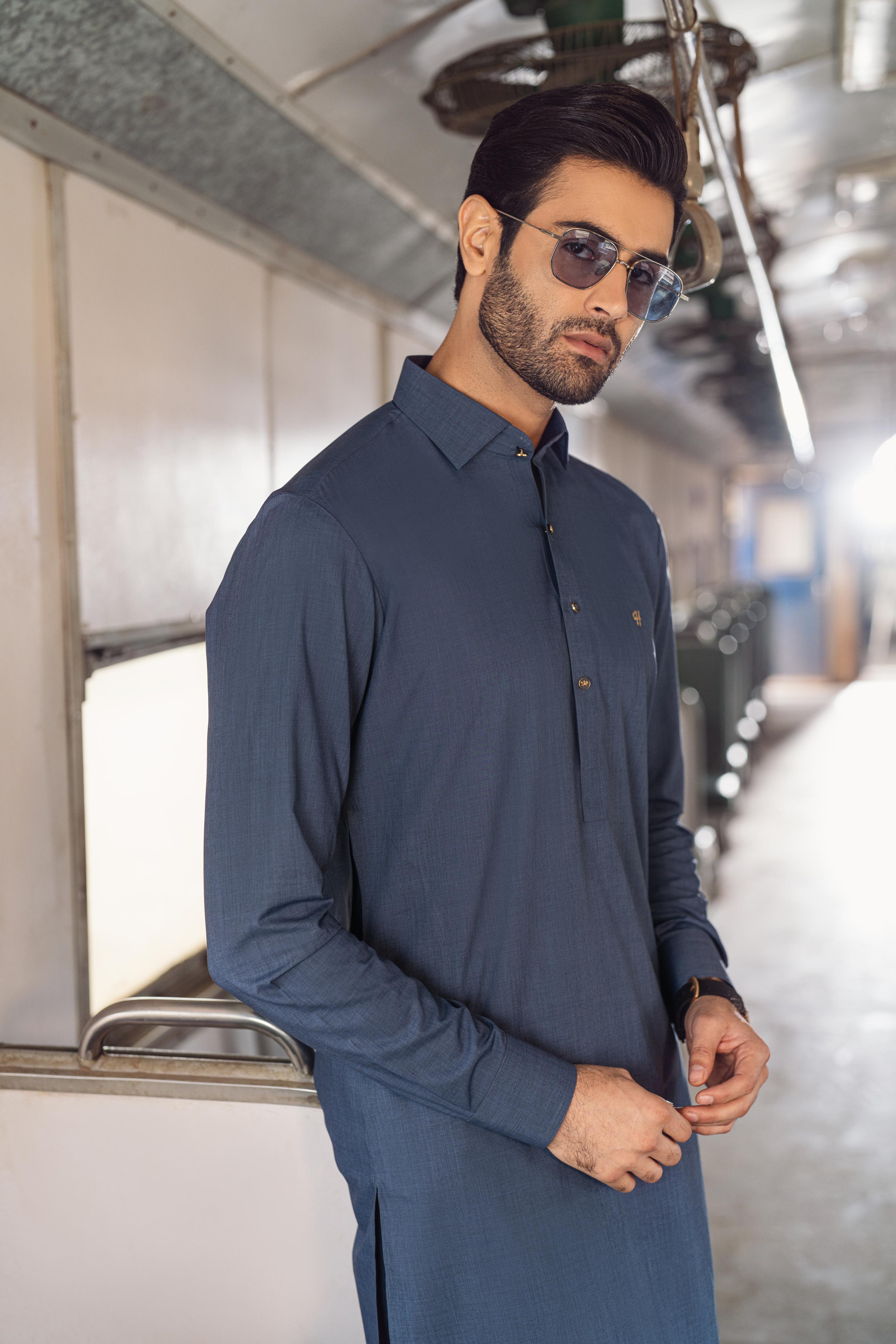 Deep Blue Textured Wash n Wear Shalwar Kameez (2-Piece) - Image 3