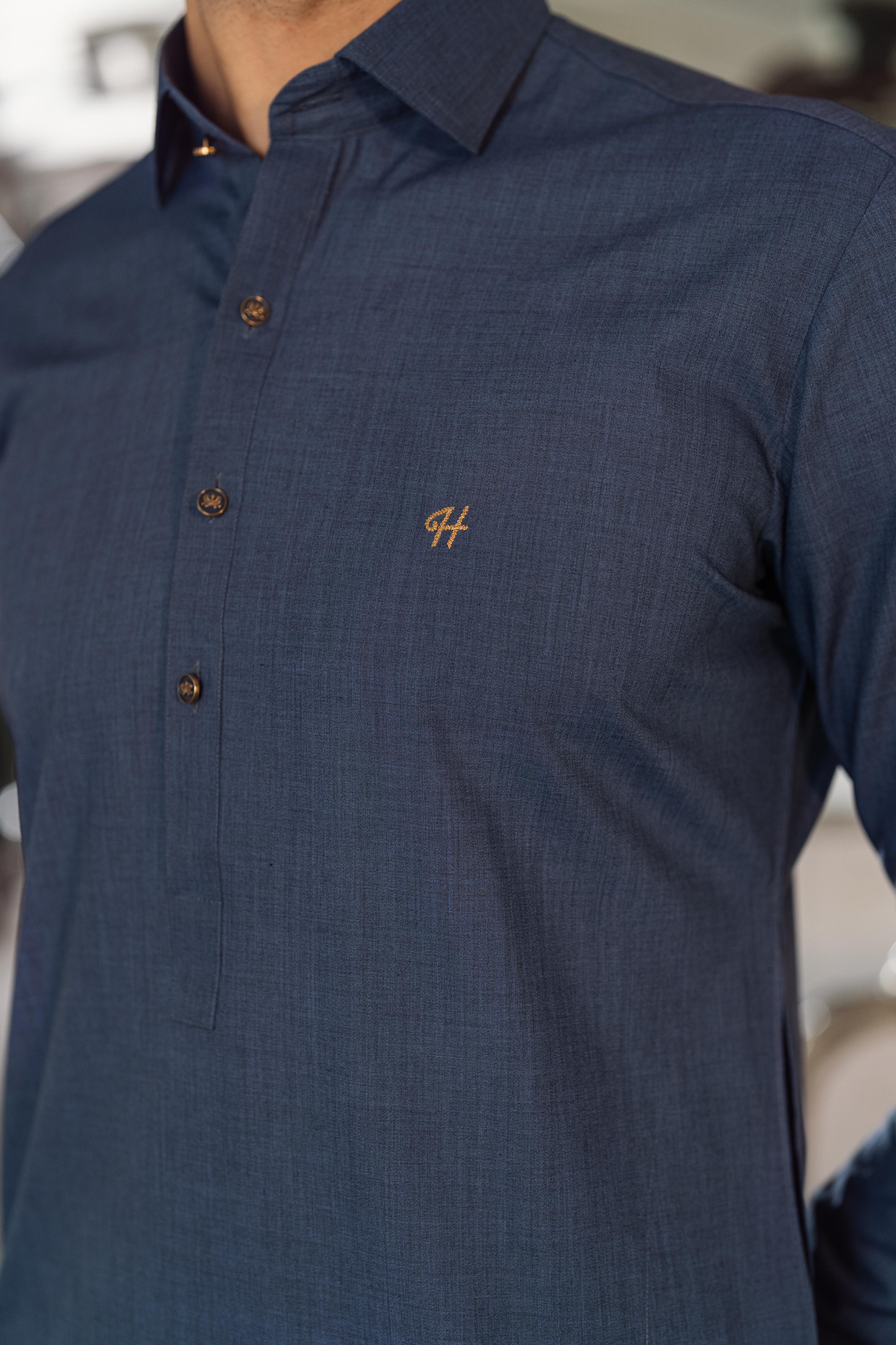 Deep Blue Textured Wash n Wear Shalwar Kameez (2-Piece) - Image 4