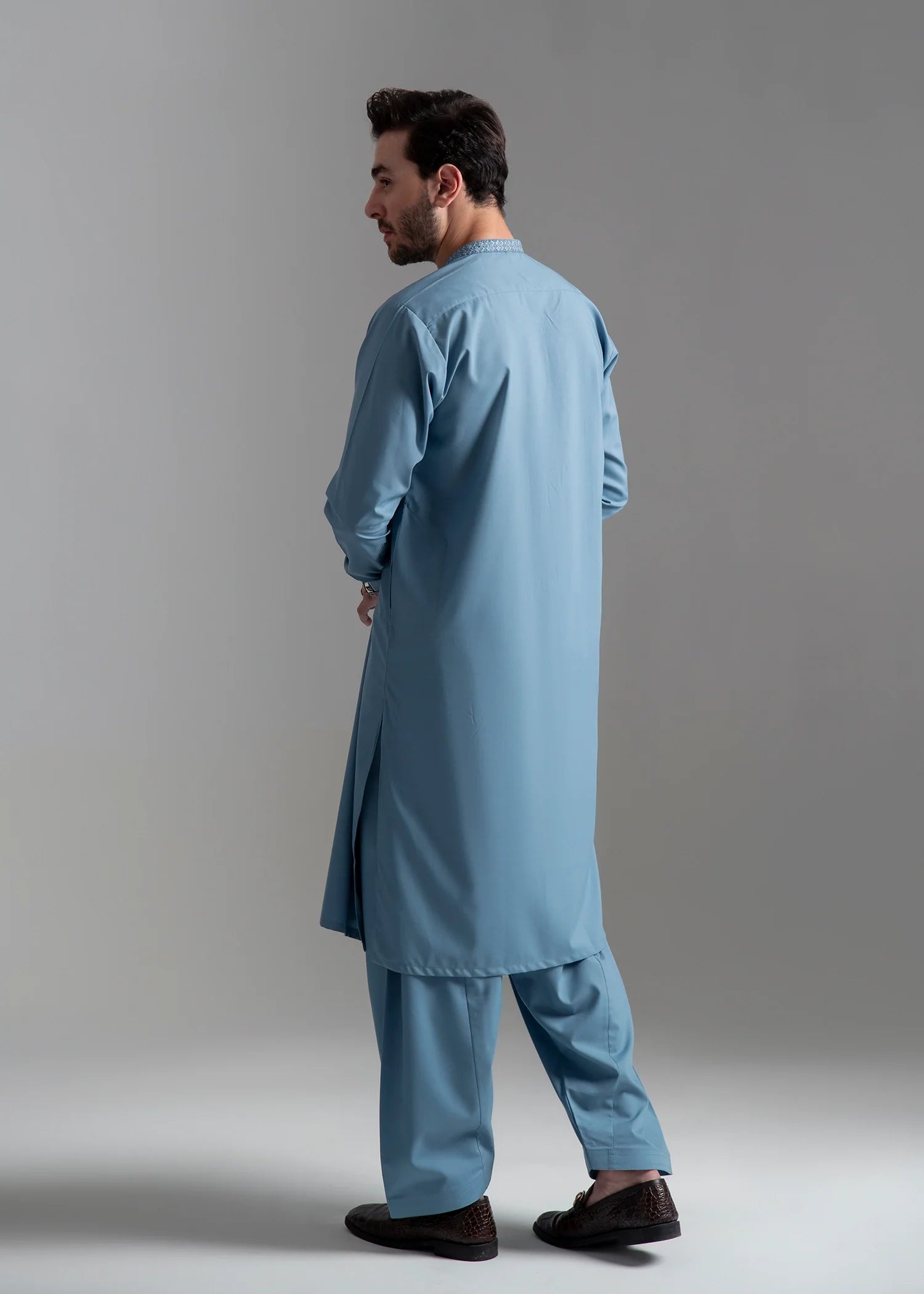 Blue Embroidered Wash & Wear Shalwar Kameez (2-Piece) - Image 4