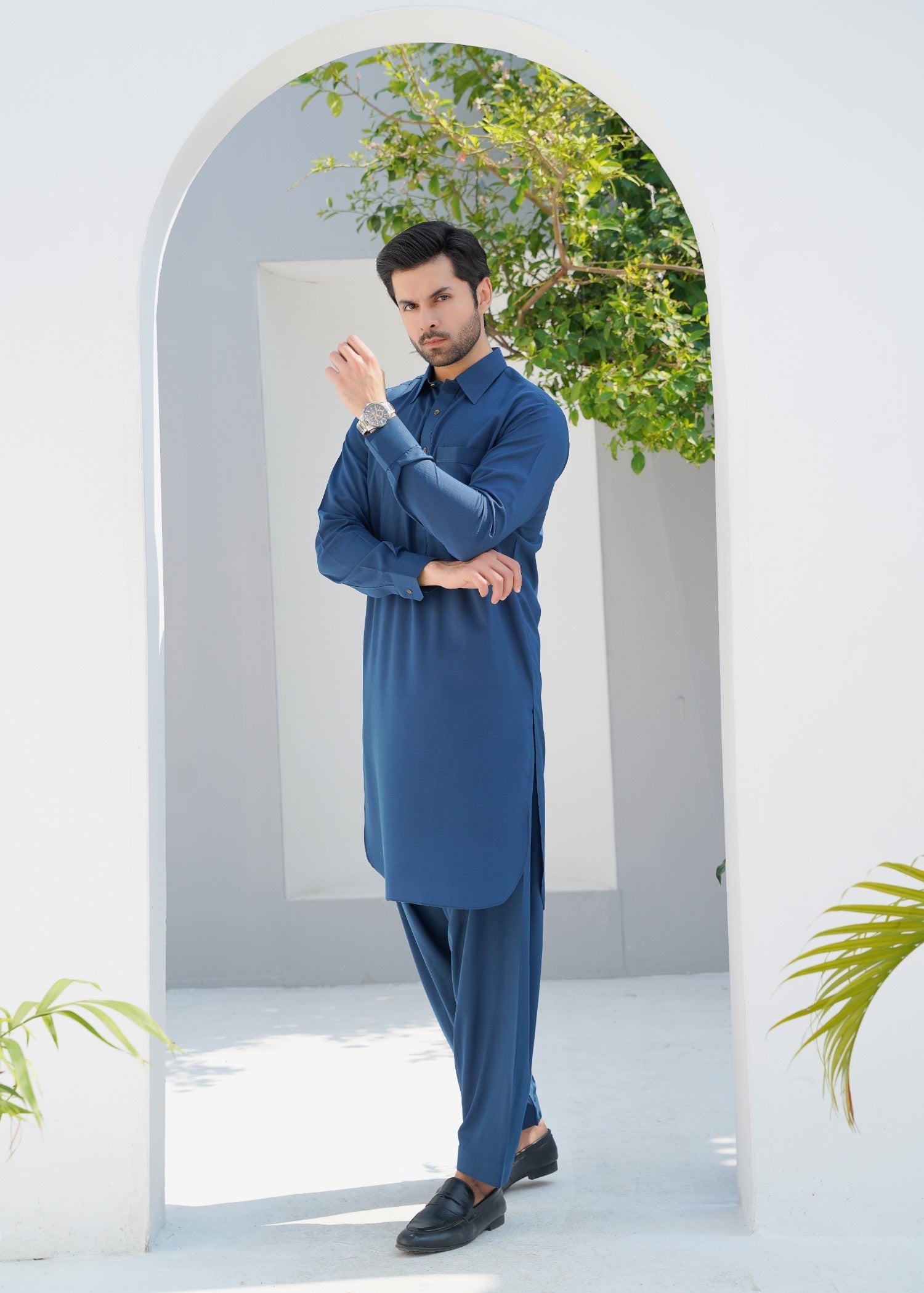 Deep Blue Wash & Wear Shalwar Kameez (2-Piece) - Image 1