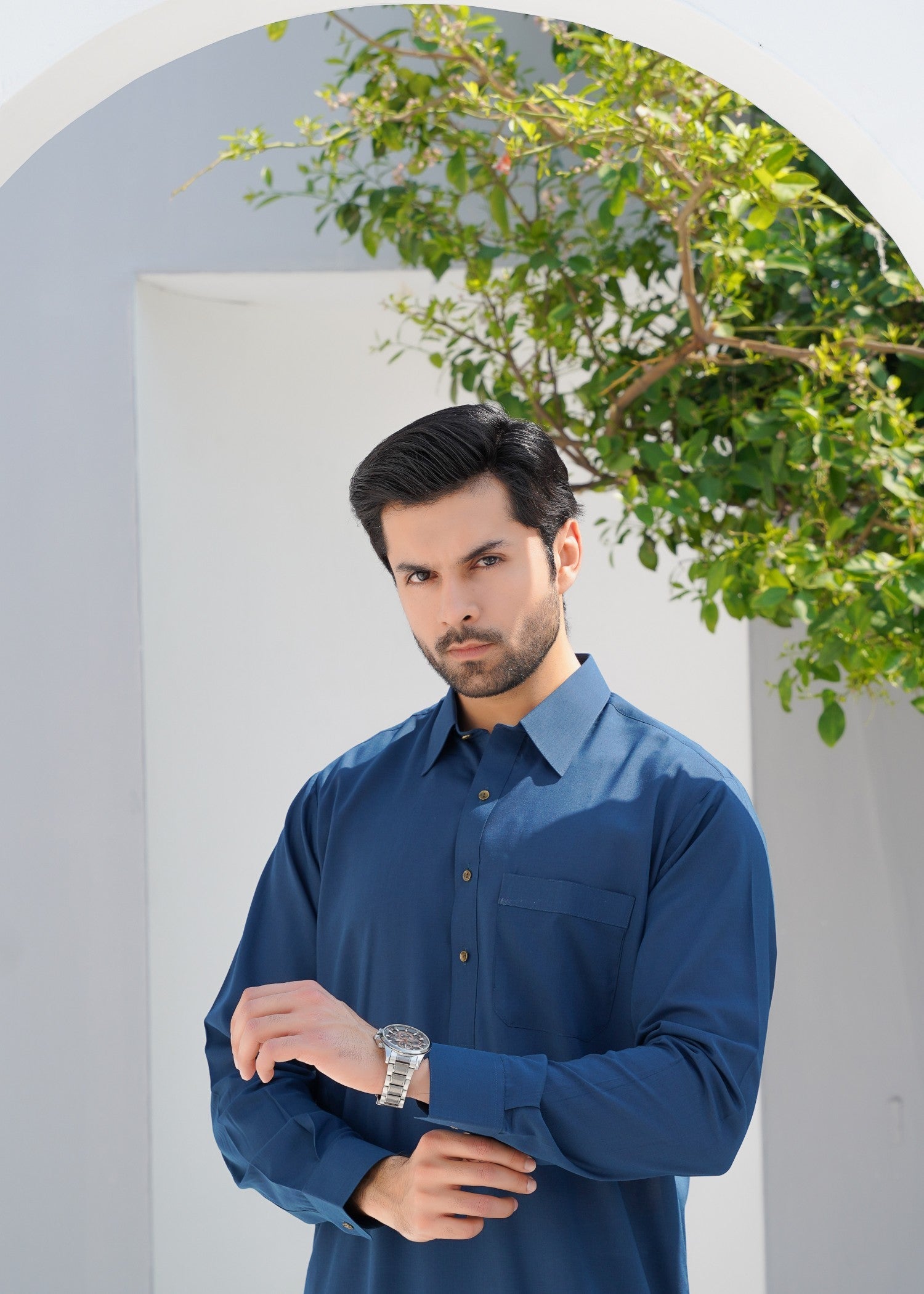 Deep Blue Wash & Wear Shalwar Kameez (2-Piece) - Image 2