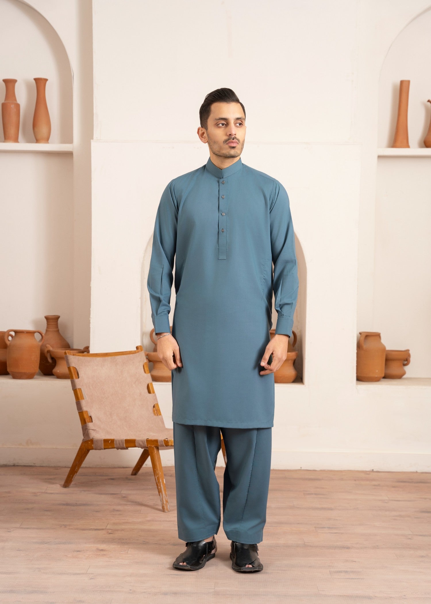 Ice Blue Wash & Wear Shalwar Kameez (2-Piece) - Image 1