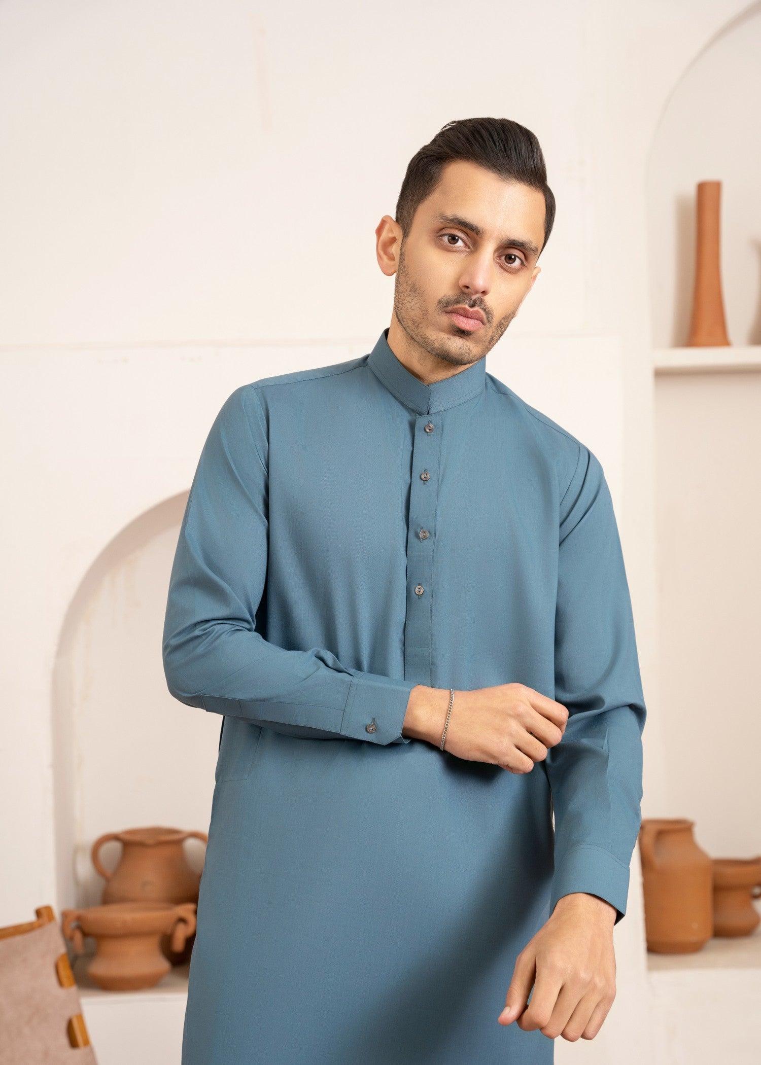 Ice Blue Wash & Wear Shalwar Kameez (2-Piece) - Image 3