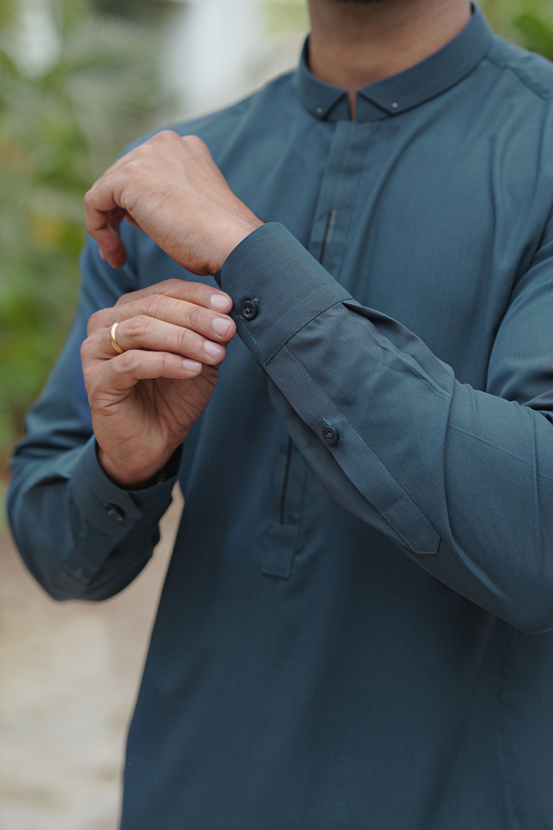 Turk Blue Stud-Accented Wash & Wear Shalwar Kameez (2-Piece) - Image 3