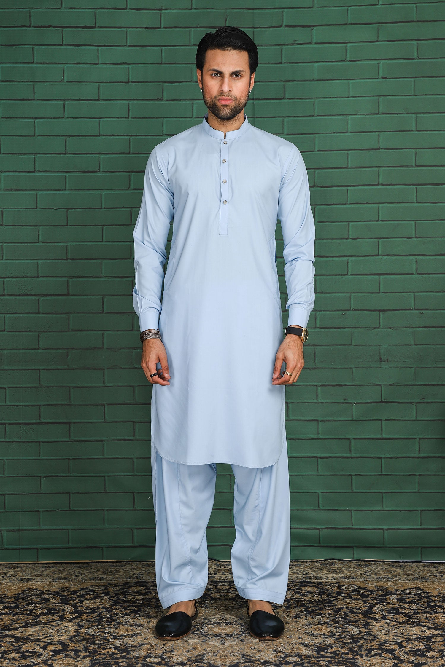 Sky Blue Wrinkle-Free Kurta Shalwar (2-Piece) - Image 1
