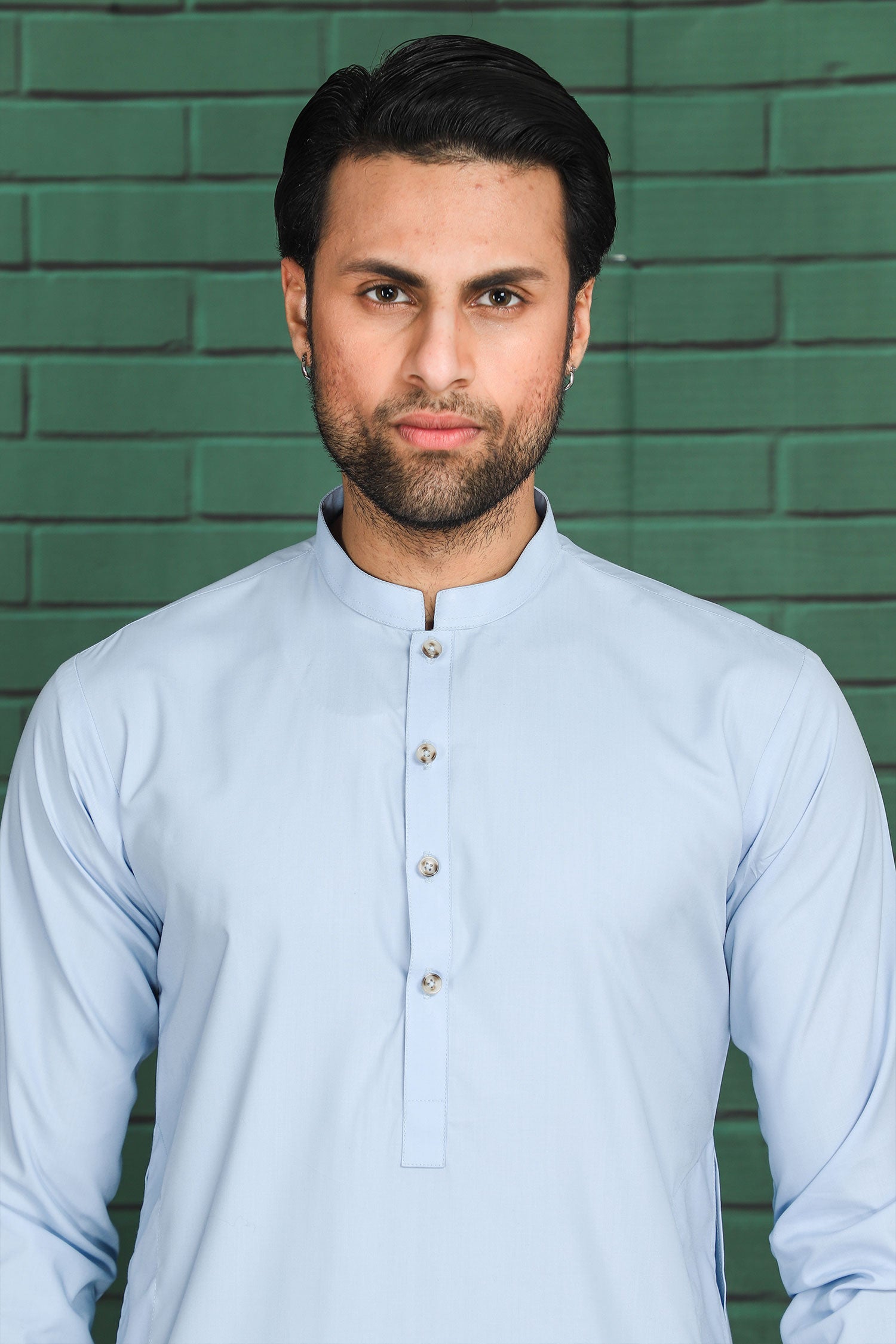 Sky Blue Wrinkle-Free Kurta Shalwar (2-Piece) - Image 2