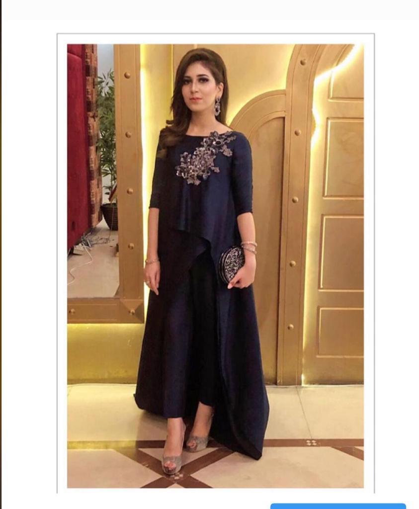 Midnight Blue Hand-Embellished Silk Outfit (2-Piece) - Image 1