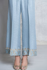 Pakistani Ice Blue Embroidered Embossed Silk Flared Pants (1-Pc) - Image 2