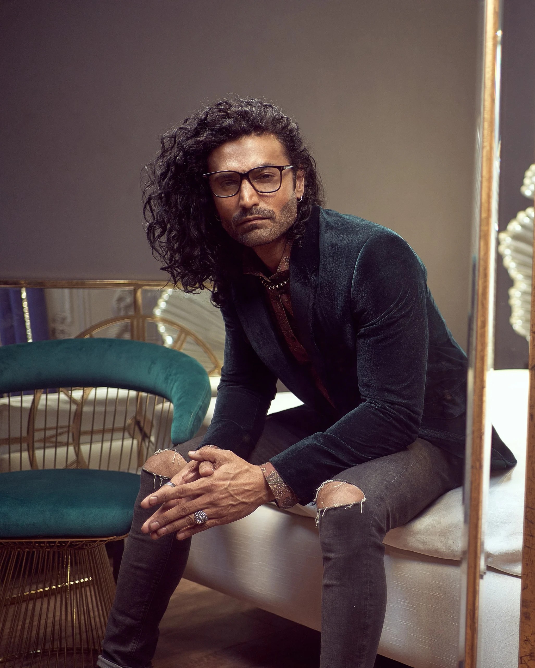 Deep Blue Velvet Prince Coat (1-Pc) - Image 1