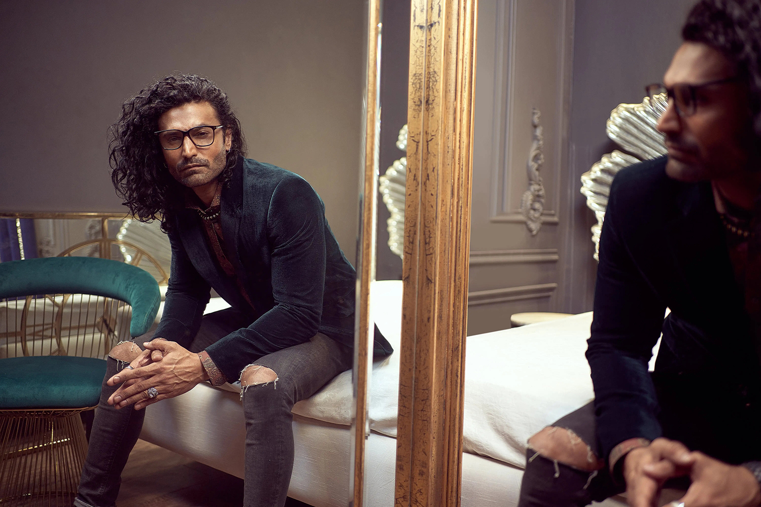 Deep Blue Velvet Prince Coat (1-Pc) - Image 3