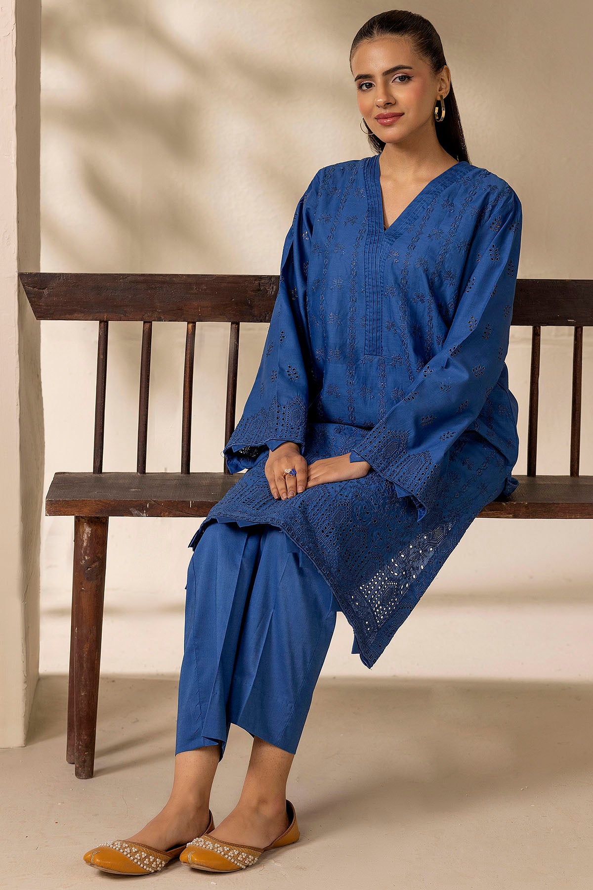 Zircon Blue Schiffli Embroidered Cambric Lawn Shirt (2-Piece) - Image 2