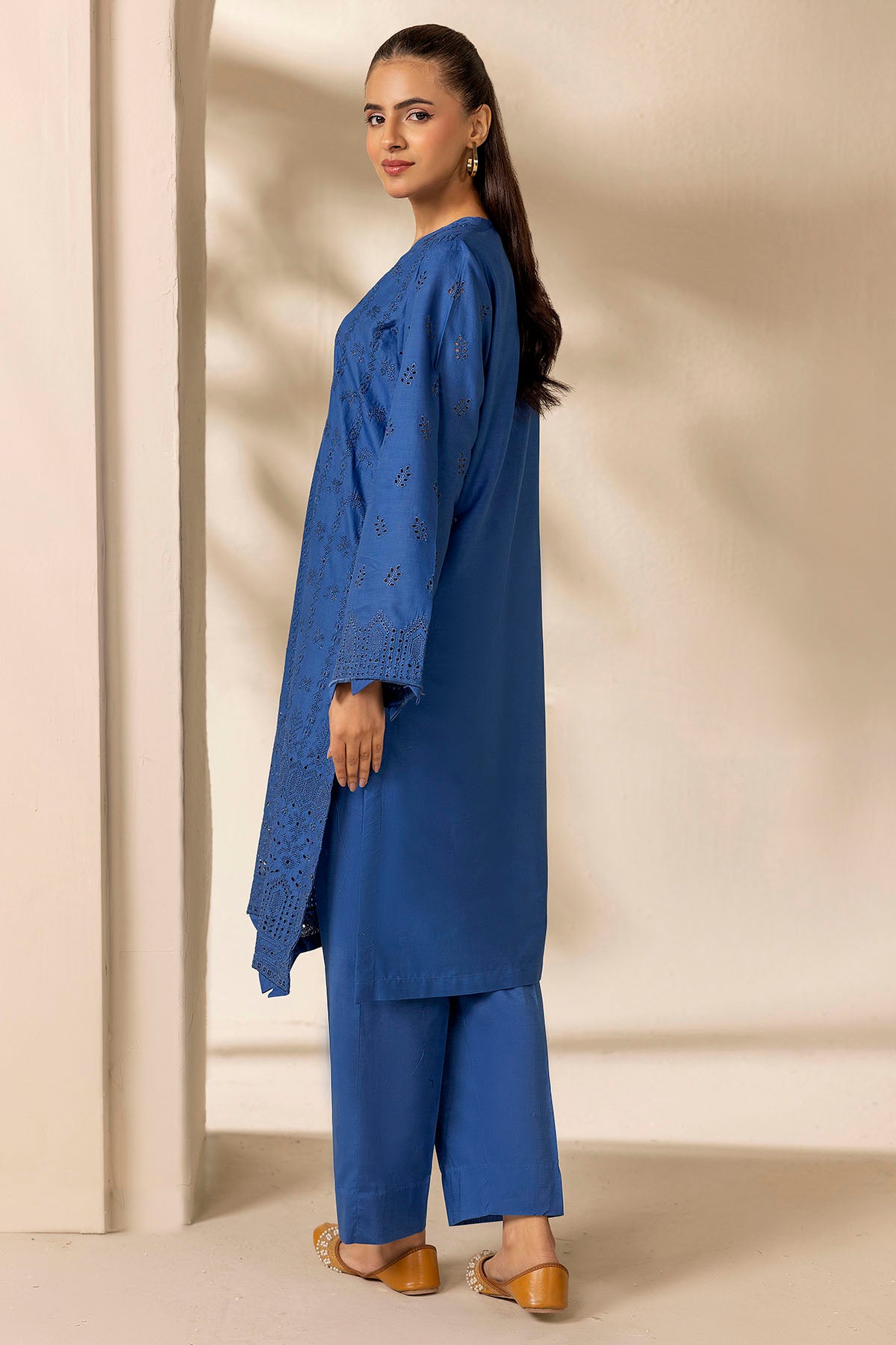 Zircon Blue Schiffli Embroidered Cambric Lawn Shirt (2-Piece) - Image 3