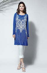 Cobalt Blue Embroidered Chiffon Georgette Tunic (2-Piece) - Image 2