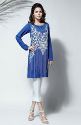 Cobalt Blue Embroidered Chiffon Georgette Tunic (2-Piece) - Image 3