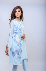 Pakistani Sky Blue Embroidered Chiffon Jacket Set (3-Piece) - Image 4