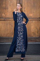 Midnight Blue Sequin Chiffon Salwar Kameez (2-Piece) - Image 2