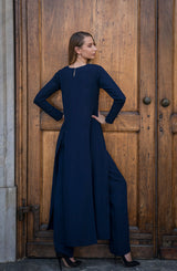 Midnight Blue Sequin Chiffon Salwar Kameez (2-Piece) - Image 3