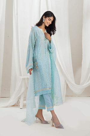 Pakistani Sky Blue Embroidered Chiffon Salwar Kameez (3-Piece) - Image 1