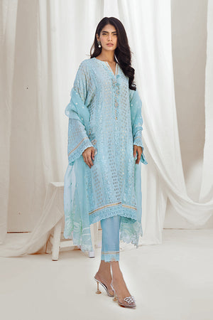 Pakistani Sky Blue Embroidered Chiffon Salwar Kameez (3-Piece) - Image 2