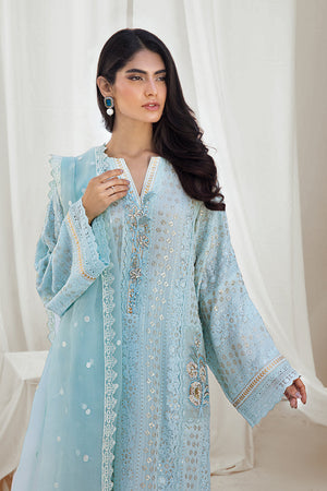 Pakistani Sky Blue Embroidered Chiffon Salwar Kameez (3-Piece) - Image 3