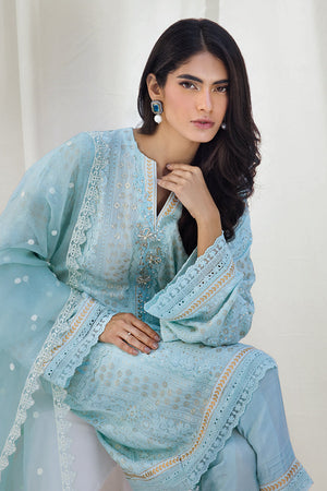 Pakistani Sky Blue Embroidered Chiffon Salwar Kameez (3-Piece) - Image 4