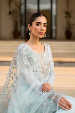 Pakistani Aqua Crystal Embellished Chiffon Salwar Kameez (3-Piece) - Image 1