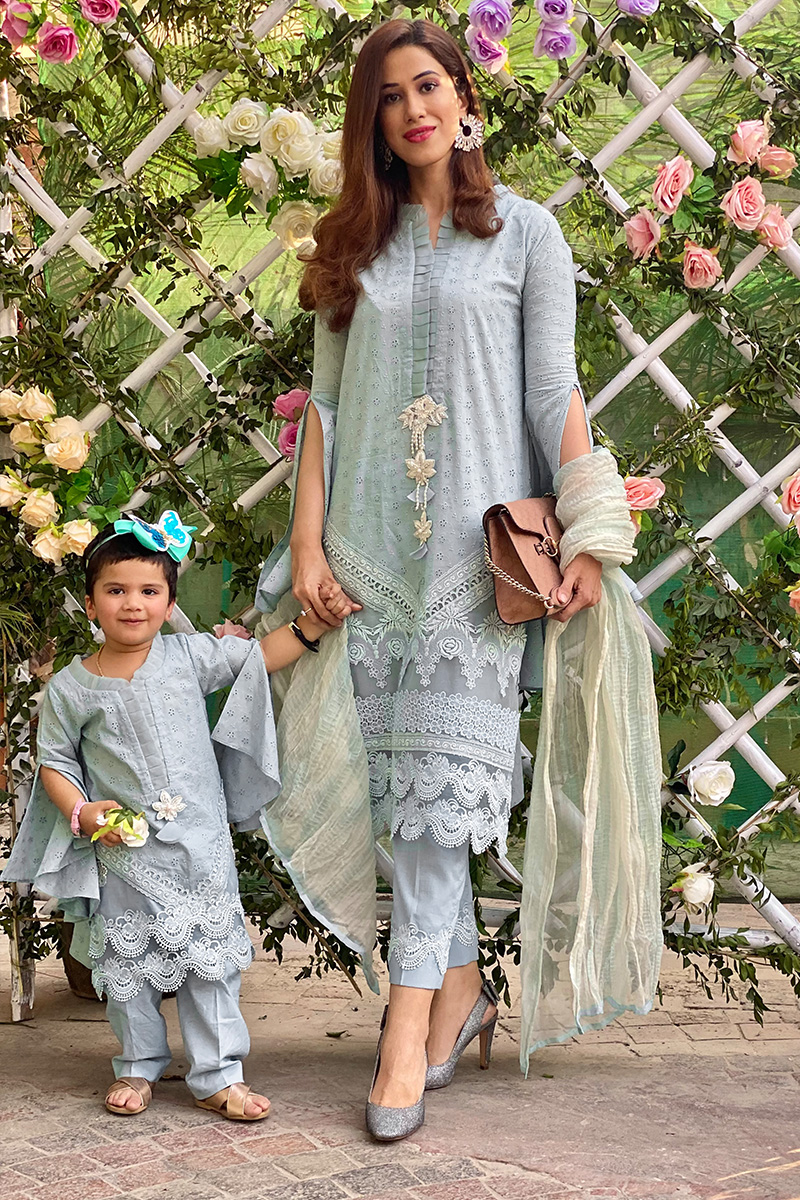 Soft Blue Chikan Embroidered Salwar Kameez (3-Piece) - Image 6