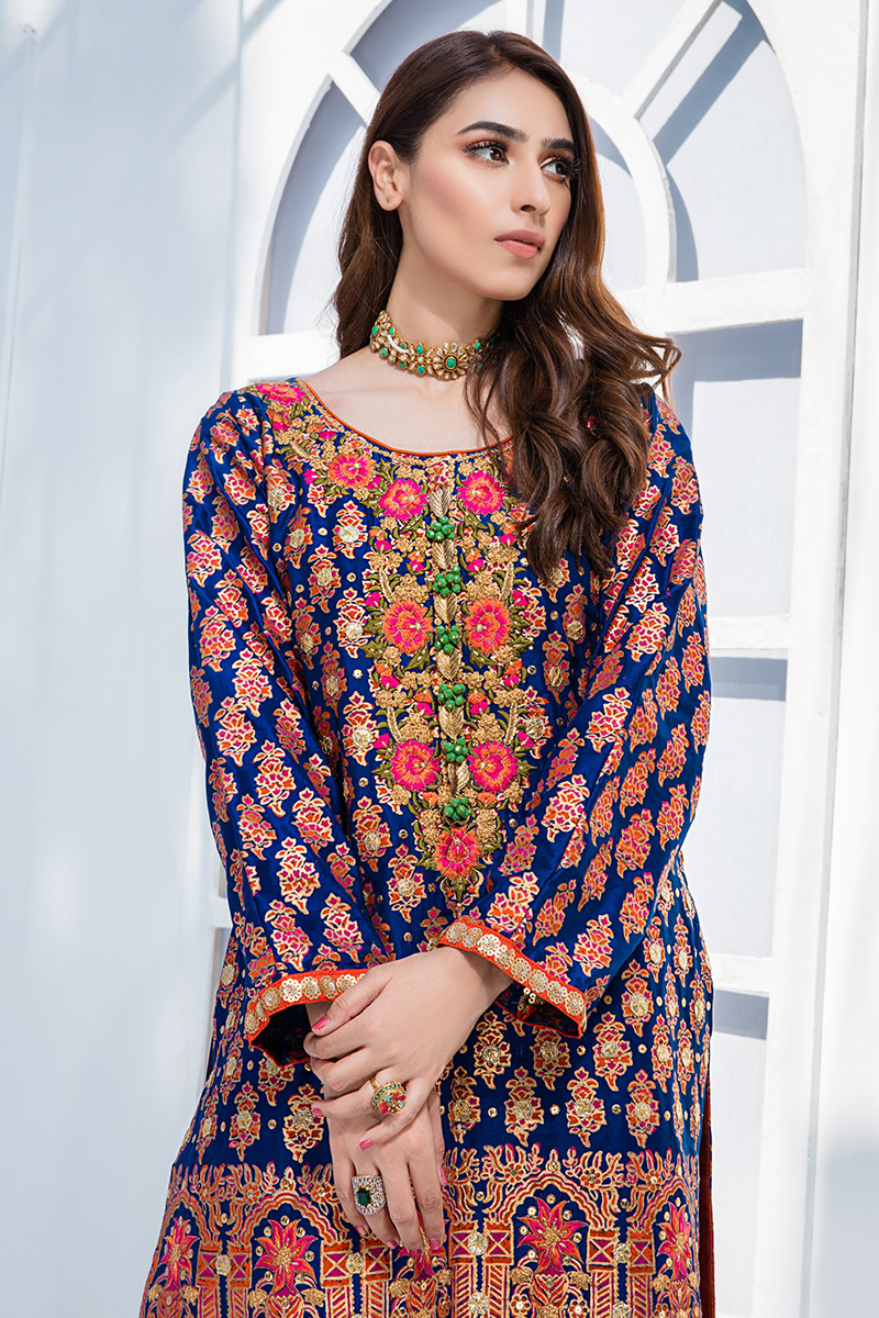 Pakistani Blue Block-Printed Cotton Salwar Kameez (3-Piece) - Image 3