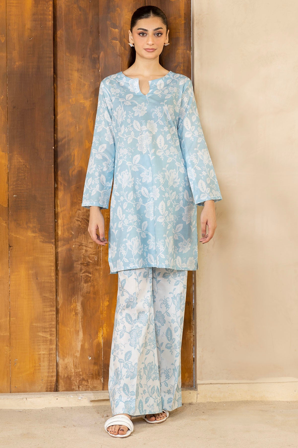 Sky Blue Digital Printed Cotton Lawn Salwar Kameez (2-Piece) - Image 1