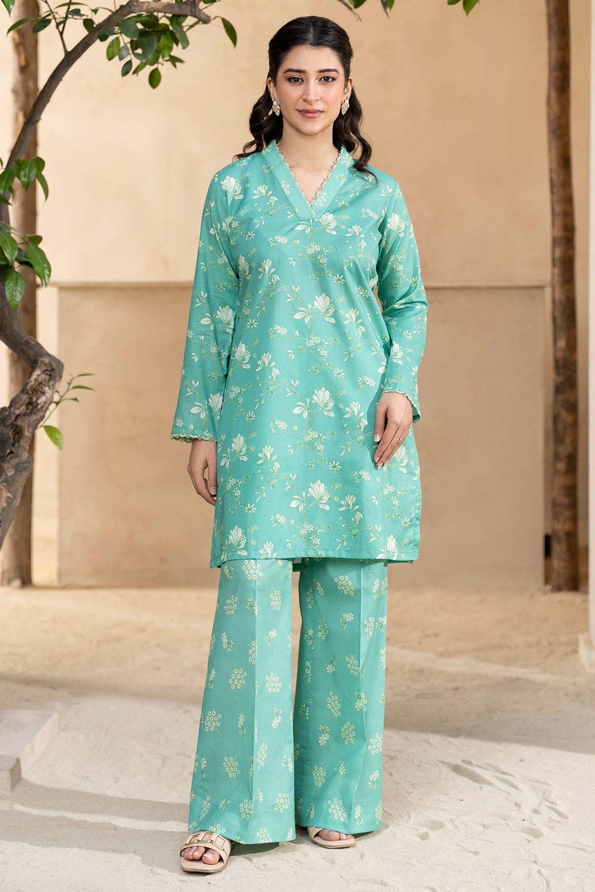 Pakistani Aqua Digital Printed Cotton Lawn Salwar Kameez (2-Piece) - Image 1