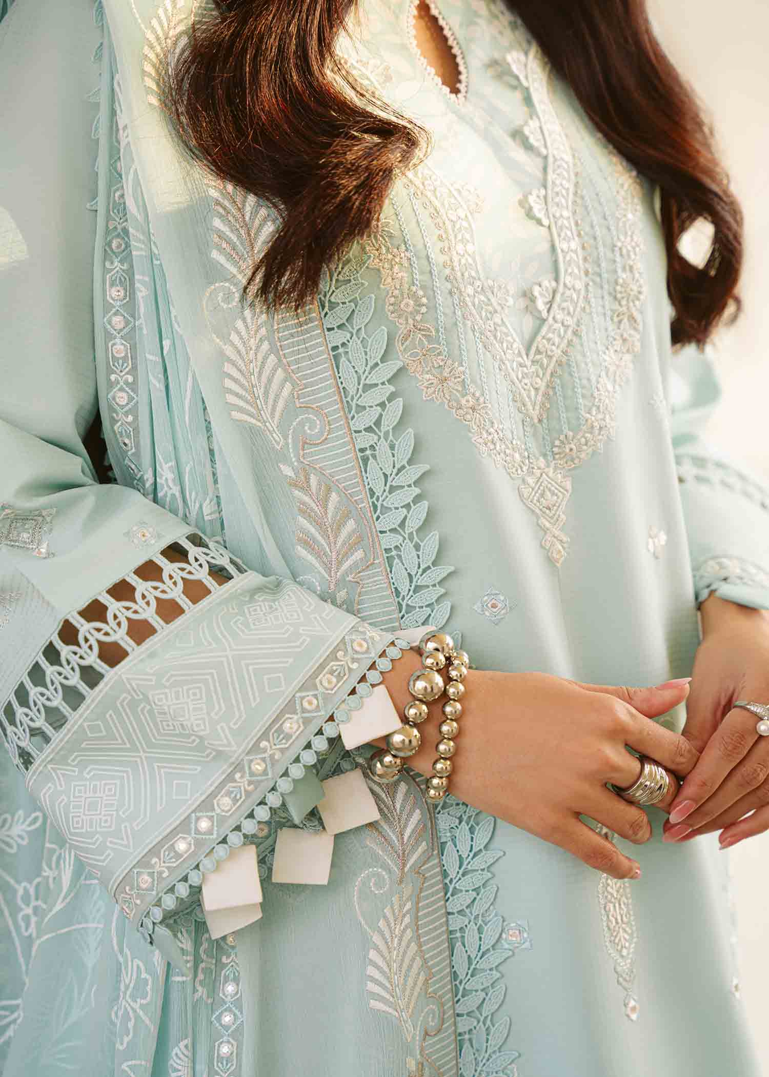 Sublime Blue Embroidered Cotton Lawn Salwar Kameez (3-Piece) - Image 4