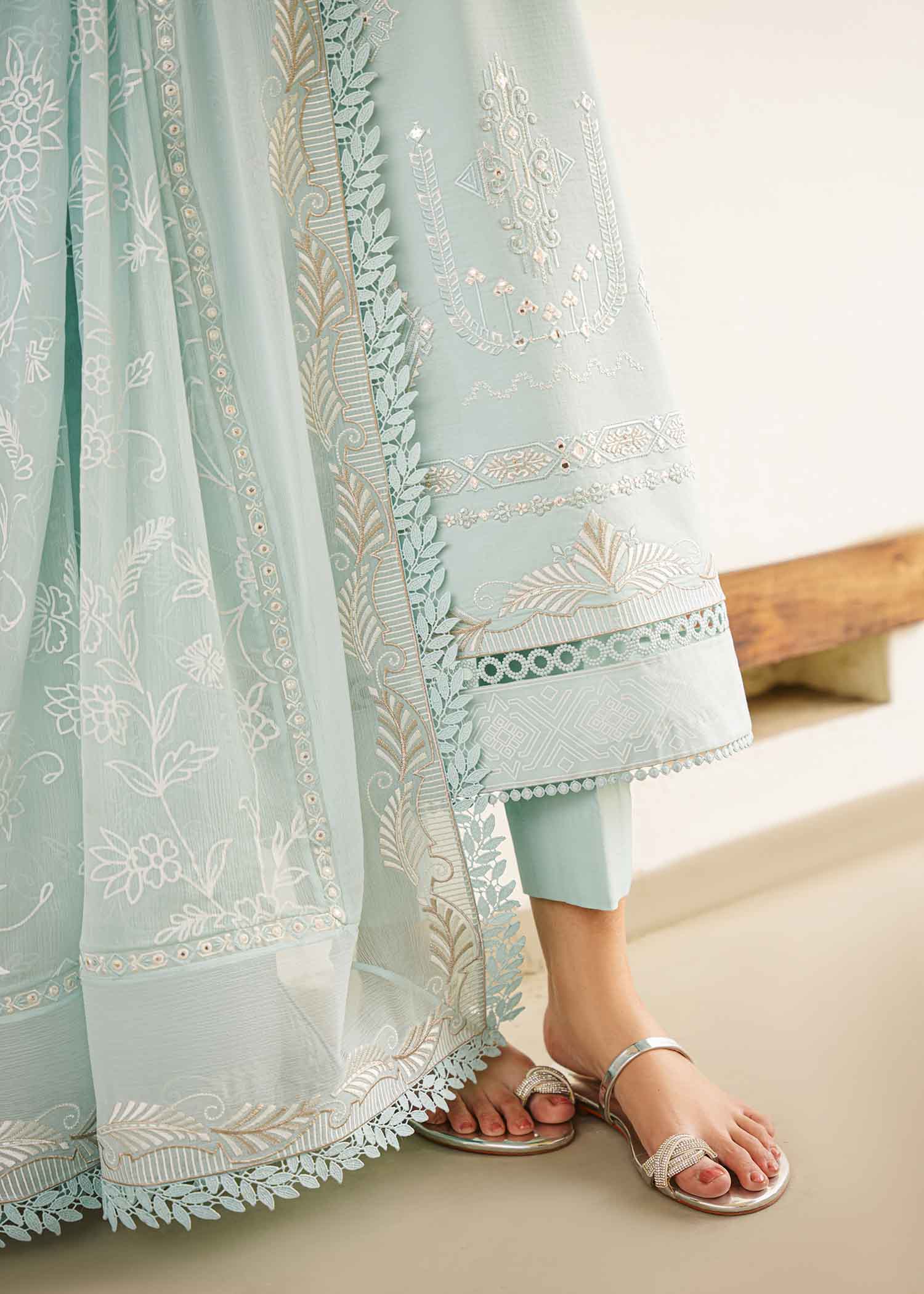 Sublime Blue Embroidered Cotton Lawn Salwar Kameez (3-Piece) - Image 5