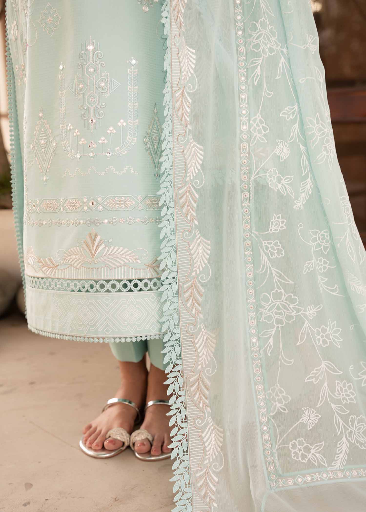 Sublime Blue Embroidered Cotton Lawn Salwar Kameez (3-Piece) - Image 6