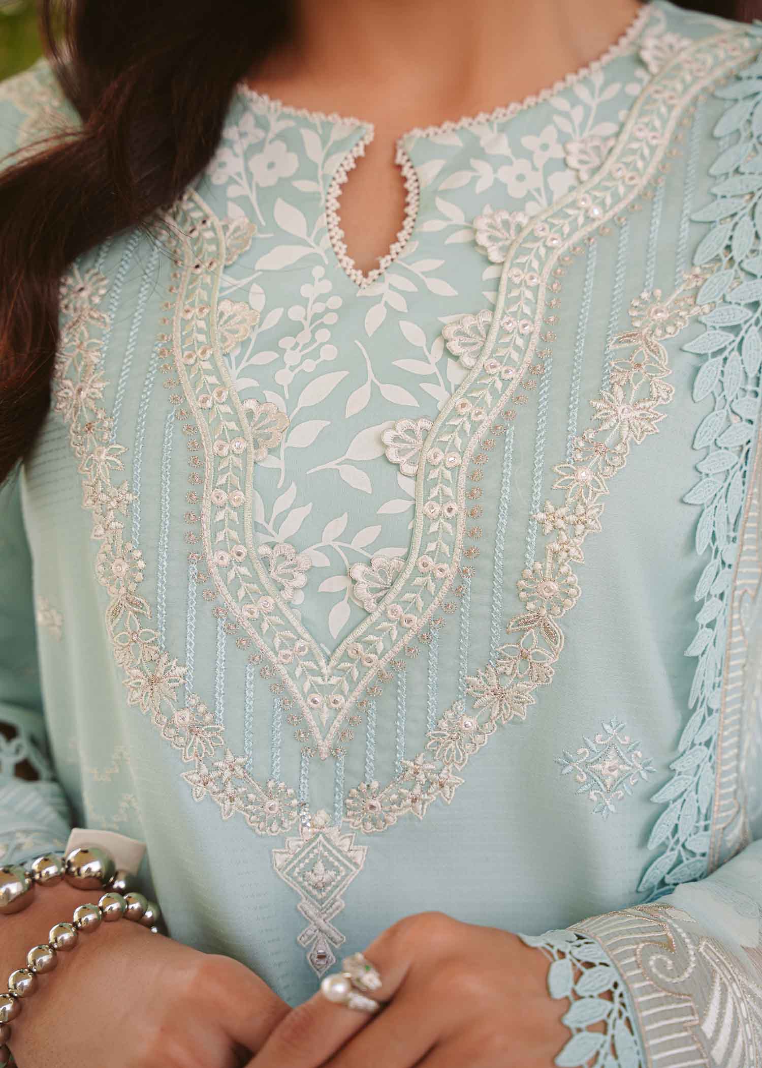 Sublime Blue Embroidered Cotton Lawn Salwar Kameez (3-Piece) - Image 7