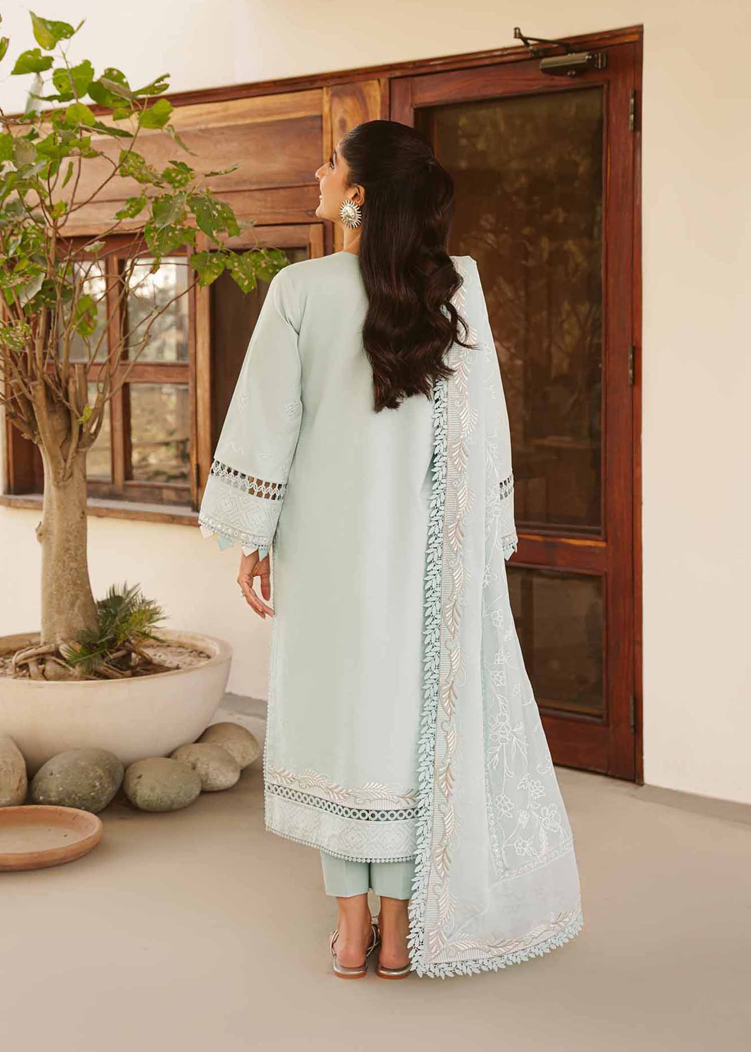Sublime Blue Embroidered Cotton Lawn Salwar Kameez (3-Piece) - Image 8